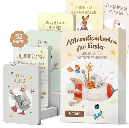 Affirmationskarten Kinder ab 3-6-8-10 | Achtsamkeit, Gefühle, Mutmacher, Selbstliebe, Motivation, Emotion, Mut, Dankbarkeit, positives Denken, Affirmationen Karten für Kinder Selbstbewusstsein Stärken