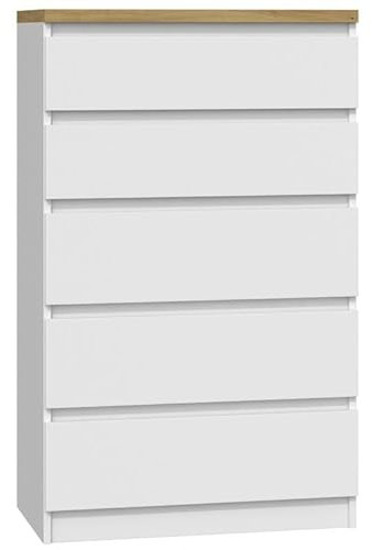 roe furniture Kommode mit 5 Schubladen - Modern Schubladenschrank - Komodenschrank - Schubladenkommode 70 cm Breit - Weiß & Artisan