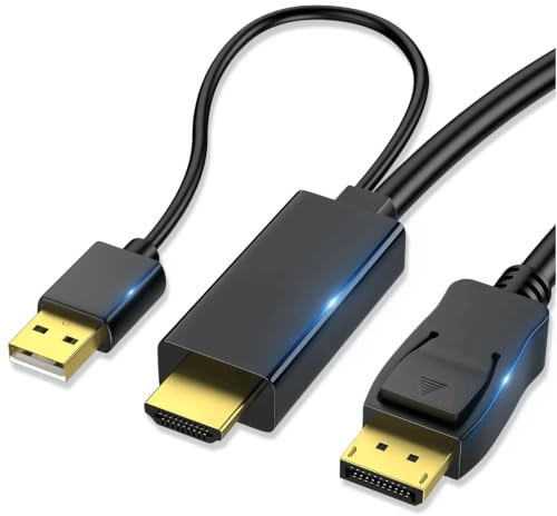 Reagle Cable HDMI a DisplayPort 4K 60Hz – Transmisión desechable, Plug & Play, fuente de alimentación USB-A, resolución ultra alta para juegos, oficina en casa y multimedia – 1,8 m