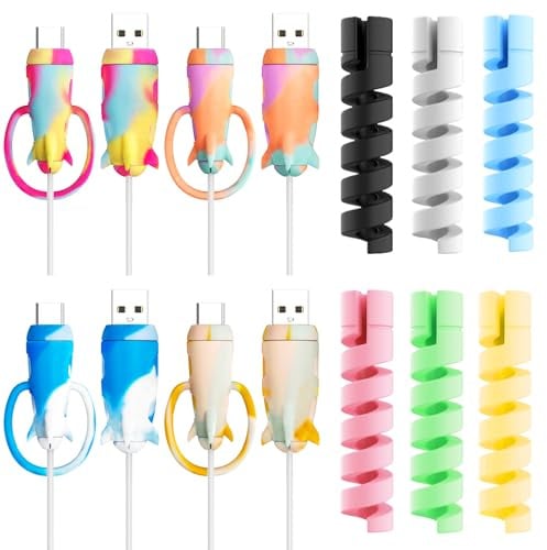 Qaestuan 14 Stück Kabelschutz, Kabel Silikon Protector, USB Ladekabel Schutz, Schutz für Datenkabel 2 in 1, Schützt Vor Brüchen und Kabelschäden, Ladekabel für die Meisten Mobiltelefone