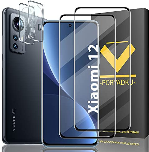 Conjunto de Protector de Pantalla de Vidrio Templado para Xiaomi 12-2 Protectores de Pantalla y 2 Protectores de Lente de Cámara, Dureza 9H, 0.33mm, Acabado Brillante