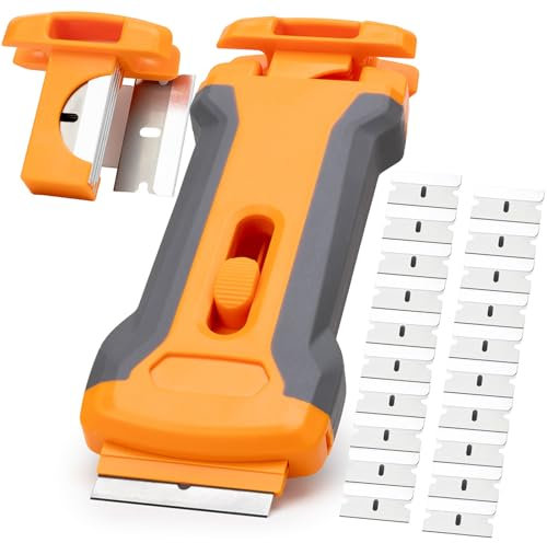 Cleaning Tool Non Scratch with 20 Spare Replacements & Built In storage. Brillaint for Glass, Ceramic Hobs, Oven Cleaner - Removes Paint, Stickers, Dirt, Tough Stains, Burned on Food