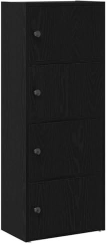vidaXL black oak bookcase/engineered wood book cabinet/bookshelf with doors - 40x24x102cm - living room/office