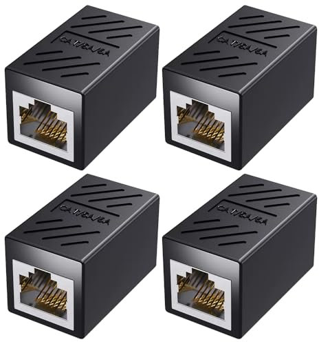 AKSIQIOL 4-Pack RJ45 Couplers | Black Ethernet Female-to-Female Connector for Cat7/Cat6/Cat5e/Cat5 Cables, High-Speed 10Gbps Data Transfer