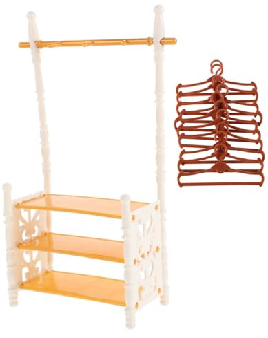JOINPAYA 1 Satz Puppe Wäsche ständer Kleiderablage für Puppen Kleiderständer Puppenhaus Regalsystem Puppenständer Holz Puppenkleidung Aufbewahrung Kleiderständer Kleinkind Plastik