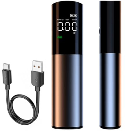 CyberBunny Etilometro Portatile Certificato, Etilometro Professionale con Display Digitale LCD, Chip ad Alta Sensibilità, Ricaricabile con Cavo USB-C, Alcool Test Portatile per Uso Domestico e Feste