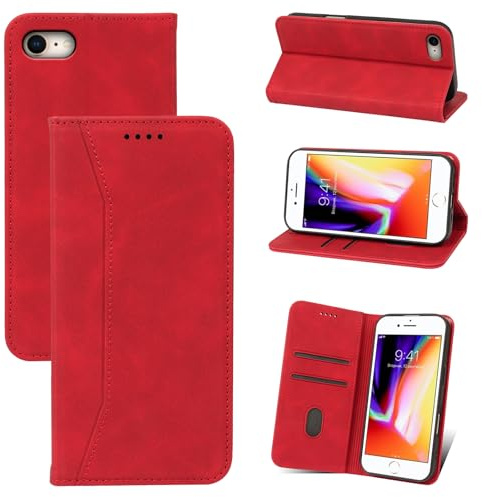 Qizyemy Kompatibel mit Handyhülle für iPhone 8 Plus/ 7 Plus(5.5) Hülle,Magnetische Klappbar Flip Case Premium PU Leder 360 Grad Schutz Case Standfunktion Kartenfächern Schutzhülle für(Rot)