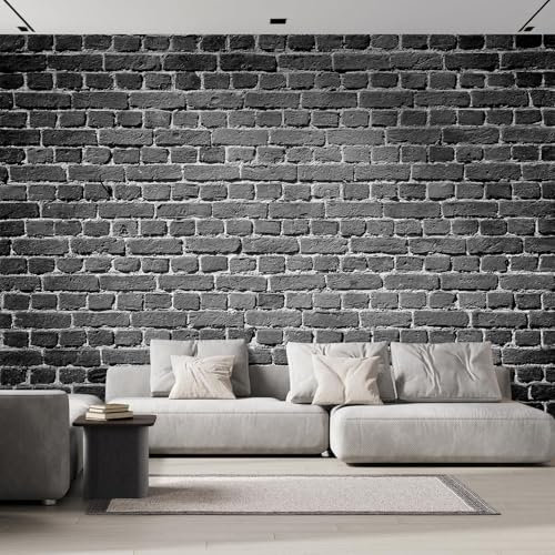Vlies Fototapete Ziegelmauer 3D Effekt 200x140 Retro Schwarz Foto Tapete Schlafzimmer Wohnzimmer Moderne XXL Wandtapete Groß Vliestapete Fototapeten Poster Wand Dekoration a.10498