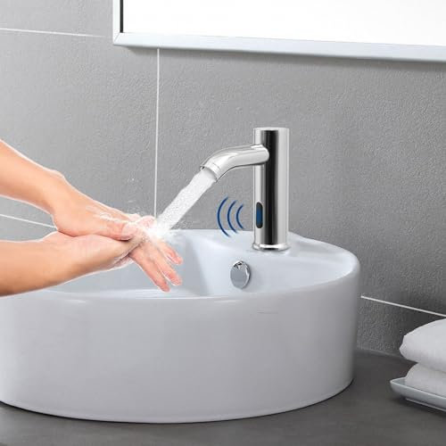 Automatischer Infrarot Sensor Wasserhahn 14x4.6x15.4cm Berührungsloser Kaltwasserhahn aus Edelstahl Automatisch Badarmatur Induktion Waschtischmischer für Waschbecken Badezimmer Handwaschbecken