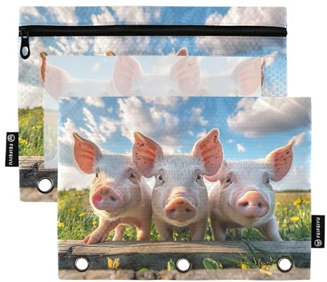 RPLIFE Federmäppchen für 3-Ring-Ordner, weiche Stifttasche für Ordner, Schulbedarf, 24,9 x 17,8 cm, lustige rosa Schweinchen