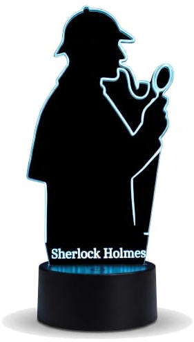 Sherlock Holmes LED Lampe – Detektiv Nachtlicht, 16 Farben dimmbar | Geschenk für Krimi-Fans, 16 Farben dimmbar, Fernbedienung, Touch-Steuerung, USB & Batteriebetrieb, Acrylglas Made in Germany