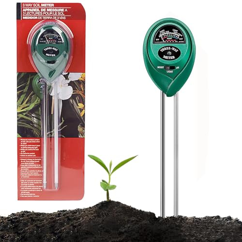 Medidor de Humedad de Suelo 3 en 1 Profesional - Analizador de PH y Nivel de Luz, Sensor de Humedad para Plantas de Interior y Exterior, Higrómetro Sin Pilas con Doble Sonda (26x6 cm, Verde)