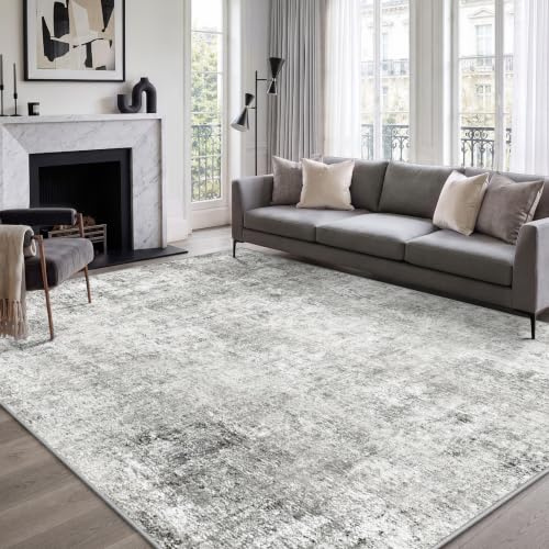 INOVADAY Abstrakt Waschbarer Teppich 244x305 cm Grau/Weiß | Teppich Wohnzimmer, Teppich Waschbar, Schlafzimmer, Esszimmer, Büro, Moderne Minimalistische, Kurzflor Weich Rutschfest, OEKO