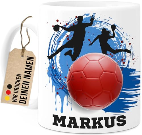 Tassenliebling® Handball Tasse personalisiert - Weiß - Geschenk für Handballspieler - Handball Geschenk - Tasse mit Namen - Geschenke für Sportler - 330ml Keramik