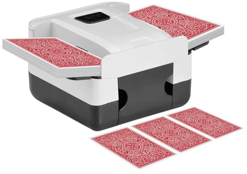 DaMohony Automatischer Poker Kartenmischer, Wiederaufladbare Elektrische Kartenmischmaschine für 1-2 Decks, Tragbare One-Press für Home Party Club Kartenspiel