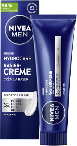 NIVEA MEN Hydrocare Rasiercreme, mit cremigem Schaum für eine sanfte Rasur, hautschonende Rasiercreme für Herren mit Aloe Vera und Pro-Vitamin B5 (100 ml)
