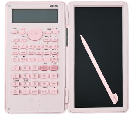 DS-869 82MS Scientific Calculator with Writing Pad,240 Functions Engineering Scientific Calculator with Writing Tablet,Equipped with Electronic Pen and 2-Line 10+2 Display for School Offices Home,Pink