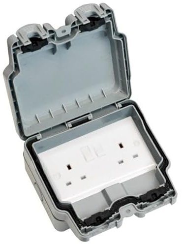Hamilton ELMSS2GY Elemento 2 Gang 13A Switched Socket, IP66 Weatherproof, Double Pole, Grey