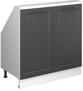 Vicco Küchenschrank für Dachschrägen R-Line, Anthrazit Landhaus, 80 cm | MDF-Front · Tiefe 46 cm · Höhenverstellbare Füße · Metallgriffe · ✓ Frei kombinierbar