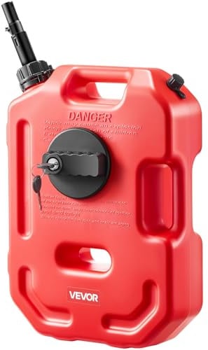 VEVOR Bidón de Gasolina de 10 L, Tanque de Combustible de HDPE y PP con Pico y Cerradura, Caudal Máximo de 15 L/min, a Prueba de Fugas, para la Mayoría de Autos, Motocicletas, ATV, UTV, Rojo, 1 Pieza