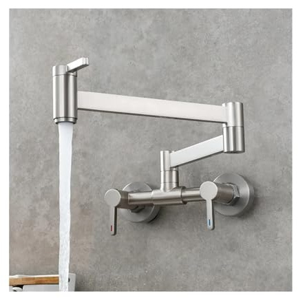 1 rubinetto for riempire pentole, nero, da cucina pieghevole, for lavello monoforo, caldo e freddo, girevole, beccuccio, ottone dorato spazzolato(Color 3)