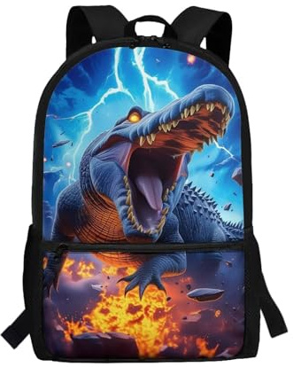 COEQINE Azteken-Rucksack für Kinder, Büchertaschen, verstellbarer Schultergurt, Schultasche, Laptop, Tagesrucksack, 43 x 28 x 13 cm, Cool Crocodile Electric Blue