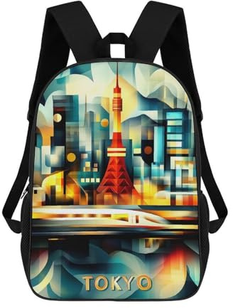 sinyumoney Tokyo Cubist Lights – Modern Geometric Cityscape Schulrucksack, 3D-gedruckte Schultaschen, Laptop-Rucksack Für Jungen Und Mädchen, Für Kinder/Schüler/Erwachsene 17inch