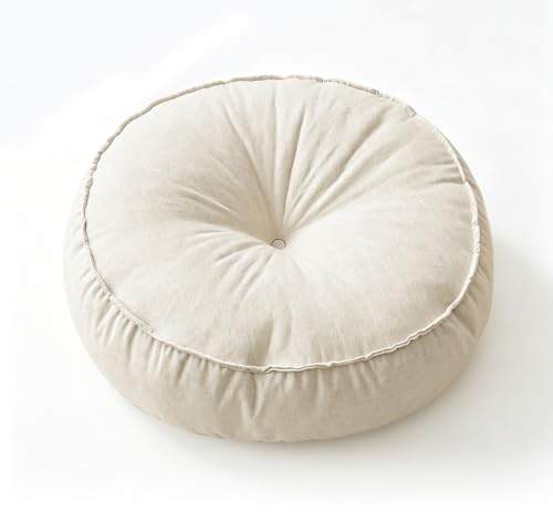 Zinueen Bodenkissen Rund 45 cm Durchmesser 10 cm Höhe, Dickes Bodenkissen | Meditationskissen, Tatami-Sitzkissen, weiches Sitzpolster für Wohnzimmer, Balkon und Fensterbank (Beige)