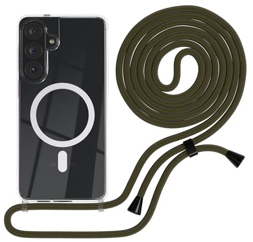 EAZY CASE - Handykette kompatibel mit Galaxy S26 Plus Kette zum Umhängen Stoßfest Handyhülle für Galaxy S26 Plus Silikon Hülle mit Band Handytasche Transparent als Fallschutz in Grün - Clips Schwarz