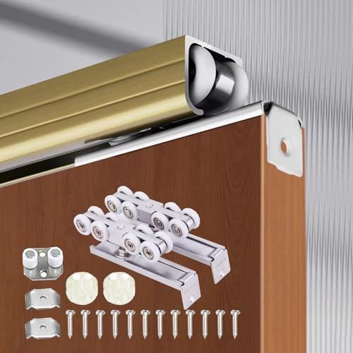 Rail Porte Coulissante Kit de pour Extérieure, Système Suspendu Escamotable, Quincaillerie Grange et Guide Garage(250cm(98.5in))