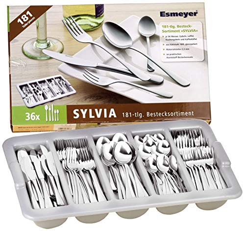 Esmeyer Besteckkasten Silvia 18/0, Edelstahl, Silber/blau, 55 x 33 x 8.5 cm, 181