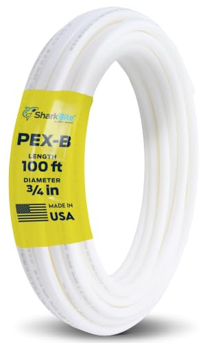 SharkBite 3/4 Inch x 100 Feet White PEX-B, PEX Pipe Flexible Water Tubing for Plumbing, U870W100