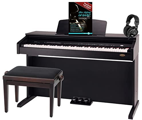 Classic Cantabile DP-210 RH E-Piano SET inkl. Bank, Kopfhörer, Schule (Digitalpiano 88 Tasten Hammermechanik, Kopfhöreranschlüsse, USB, Metronom, 3 Pedale, Piano für Anfänger, inkl. Noten) Rosenholz