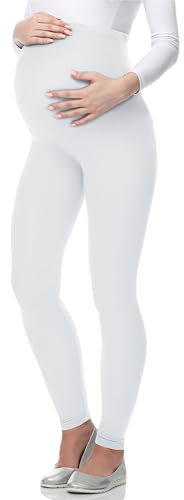 Be Mammy Lange Umstandsleggings aus Viskose Leggings Blickdicht Damen, Maternity Clothing, Ideal für die Schwangerschaft BE-02 (Weiß, M)