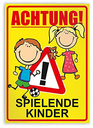 Kiwistar - Achtung spielende Kinder gelb Parkplatzschild PVC - 42 x 30cm