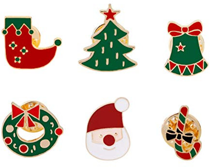 BESTOYARD Weihnachten Brosche Emaille Pins Weihnachtsbaum Glocken Stumpf Kranz Form Abzeichen Weihnachten Deko 6 Stück