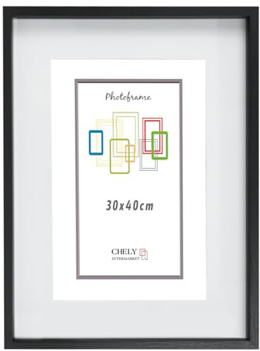 CHELY INTERMARKET MOD3503 Marco Profundidad Madera Haya 30x40cm Interior 20x30cm Vidrio Paspartú Decorativo Cuadro Objetos Recuerdo Decoración Moderna Estilo Elegante 1 Unidad Negro