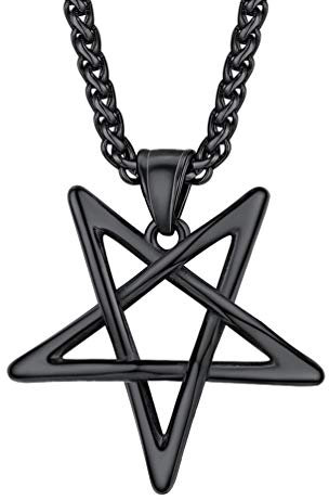 PROSTEEL umgekehrt Stern Anhänger Halskette schwarz Satan Solomon Pentagramm Glückbringer Amulett mit 55+5cm Weizenkette für Männer Jungen religiöser Modeschmuck für Weihnachten