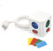 FISHTEC Cube Multiprise Electrique 4 Prises Couleur avec Interrupteur Individuel pour Chaque Sortie - 12 Stickers Inclus - Cable 1.5m - Normes NF - 9CM - Blanc
