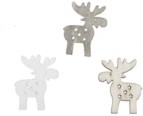 RiloStore 60 STK Elche 3cm Weiss grau Weihnachten Basteln oth497 Tischdeko Holzelche Dekoelche ELCH Dekoration Weihnachtsdeko Streuteile Tischschmuck Kindergarten Gestalten …