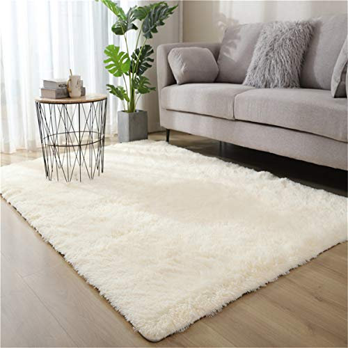 Hiser Rugs Tapis de Salon à Poils Longs Tapis de Sol Moelleux Shaggy Doux et Confortable Moderne Tapis Antidérapant Décoration Intérieure Tapis Moelleux pour Salon Chambre (Beige,40x60cm)