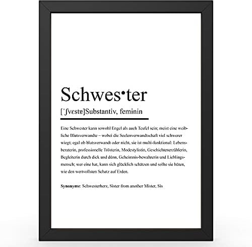 Urhome DIN A4 Kunstdruck Definition Schwester ohne Rahmen - Worterklärung wie im Duden Lexikon als Wanddeko Spruch-Poster Deko Wandbild mit Spruch für Wohnung Familie Geschenk