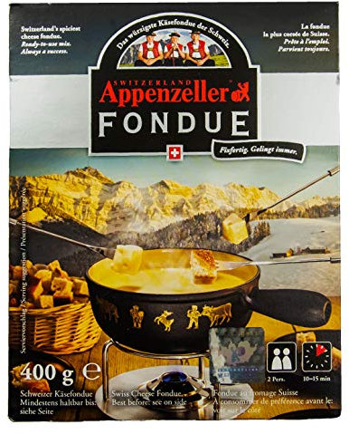 Food-United Schweizer-Käse Appenzeller-Fondue-Käse 4x 400g Swiss Schweizer Käsefondue mit Appenzeller für Fondue-Topf oder Caquelon cremig fein-herb zart-schmelzend