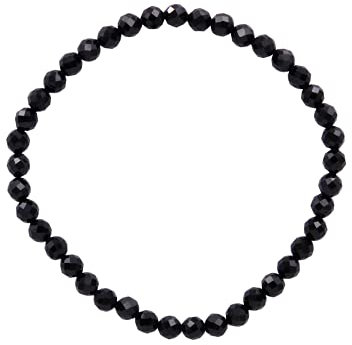 Taddart Minerals – Schwarzes Armband aus dem natürlichen Edelstein Turmalin Schörl mit facettierten 4 mm Kugeln auf elastischem Nylonfaden aufgezogen – handgefertigt