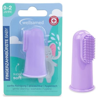 Wellsamed 1 Stück Fingerzahnbürste Lila für Babys, für eine sanfte Reinigung der ersten Milchzähne
