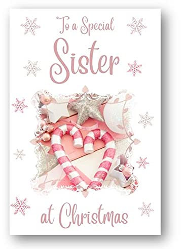 Second Ave Weihnachtskarte für Schwester, rosa Herz, Weihnachten