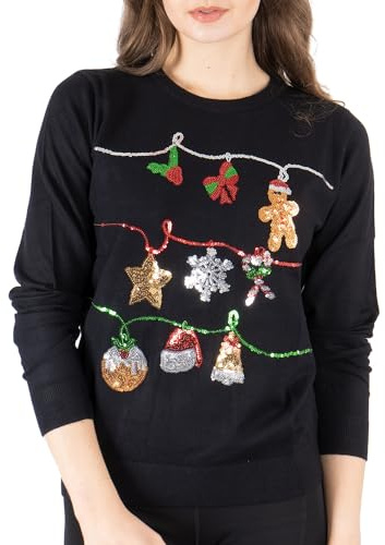 NOROZE Damen Weihnachten Oberteil Sweatshirts Paillette Bimmeln Glocken Hohoho Mops Frau Claus Xmas Pullover