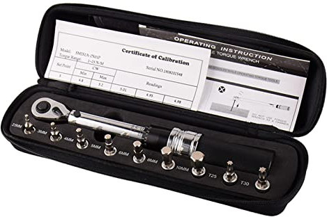 Geevorks 1/4 Zoll (1/4 Zoll), Drehmomentschlüssel DR 1-25 Nm, verstellbarer Dinamometrischer Schlüsselsatz mit 9 Bits für Fahrräder, Werkzeuge für Fahrräder, Mechanischer Drehmomentschlüssel