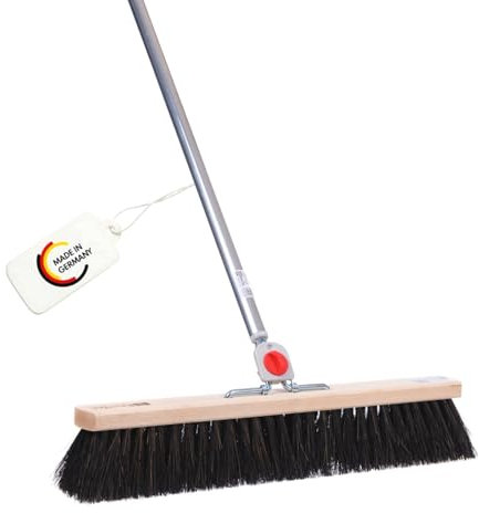 BawiTec Echt Arengabesen Breite 60cm 4-Loch Wechselsystem mit Stiel Länge 145cm nass- öl-beständig Arenga-Naturfaser-Borsten Besen mit Alustiel Kehrbesen wechselbar robust universal