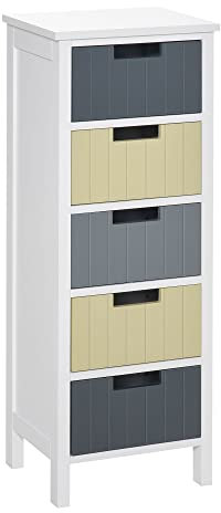 HOMCOM Holzkommode mit 5 Schubladen Kommode mit erhöhten Beinen Modern Style für Schlafzimmer Wohnzimmer Badezimmer 35x28x90,5 cm Multicolour